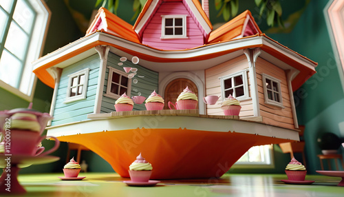 The upside down house hosted a tea party for gravity defying guests, serving floating cupcakes and levitating tea cups