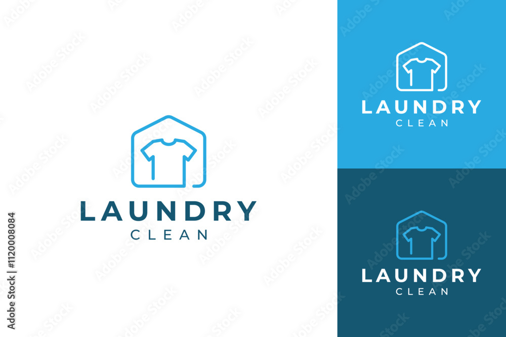 Fototapeta premium Home laundry logo design template, shirt and home concept