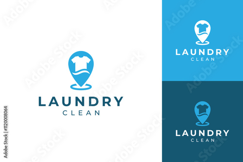 Point laundry logo design template, pin map and shirt concept