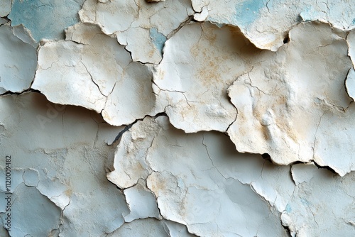 Close-up of peeling paint revealing textured layers and colors. photo