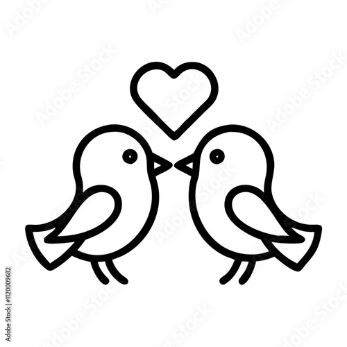 lovebirds Outline Icon, valentine icon - Black outline icon of lovebirds symbolizing valentines day, holidays, and festive in simple design 