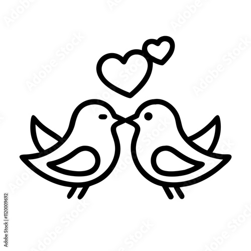 lovebirds Outline Icon, valentine icon - Black outline icon of lovebirds symbolizing valentines day, holidays, and festive in simple design 