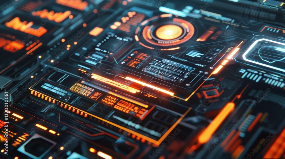 A high-resolution image of a futuristic digital interface with holographic elements A high-resolution image of a futuristic digital interface with holographic elements