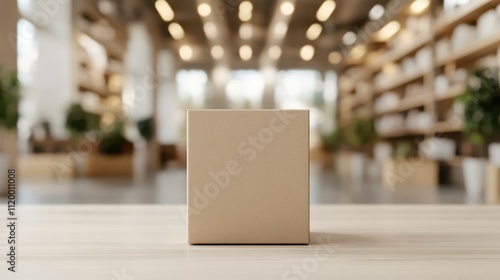 Wallpaper Mural A simple natural cardboard box is featured against a serene, blurred indoor background, capturing the essence of minimalism and the beauty of everyday objects. Torontodigital.ca