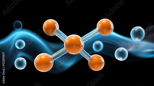 Fototapeta Naklejka Na Ścianę i Meble -  3D-rendered ethylene molecule surrounded by digital light patterns, representing energy flow
