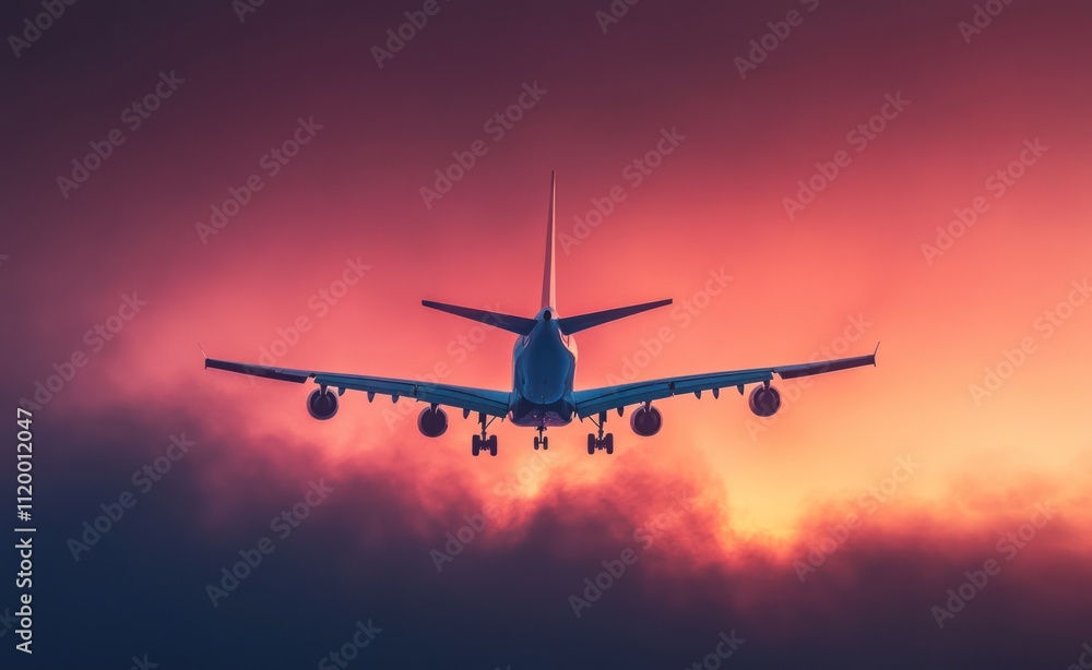 airplane flying against the background of a sunset sky airplane flying against the background of a sunset sky