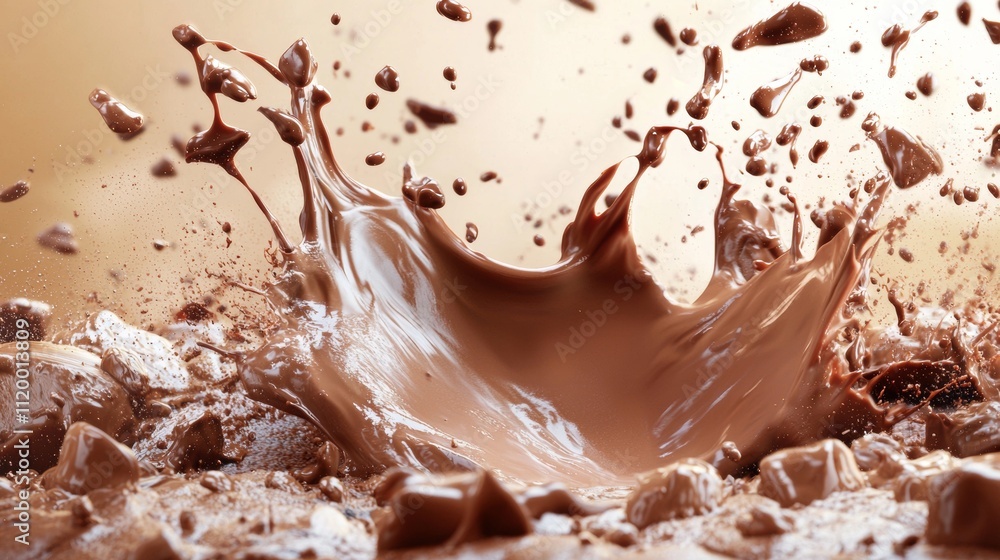 Fototapeta premium Chocolate splash with chunks in dynamic motion