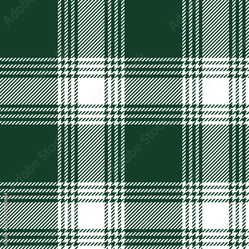 Dark green and white color striped lines tartan check seamless plaid pattern background for textile design, napkin, handkerchief, blanket, cover, tablecloth. Vector illustration.