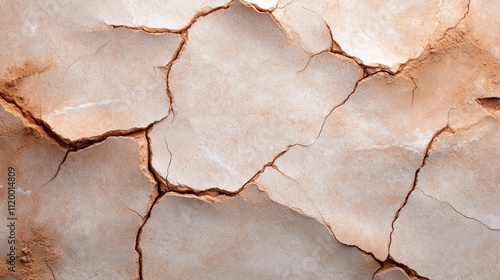 An earthy close-up of rugged terrain with notable cracks and crevices, projecting a natural pattern of beauty, set in warm tones reminiscent of arid regions. photo