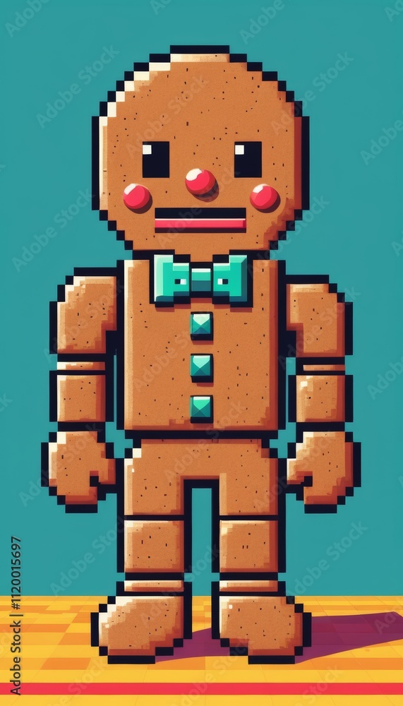 Obraz premium a gingerbread man decorated for the holidays with 8-bit retro gaming graphics
