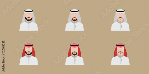 Saudi businessman in different styles on solid background