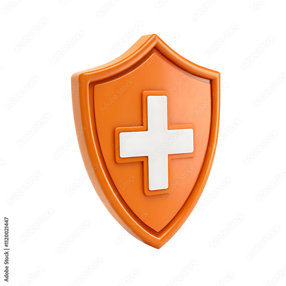 orange shield first aid cross 3d render icon isolated on png transparent background orange shield first aid cross 3d render icon isolated on png transparent background