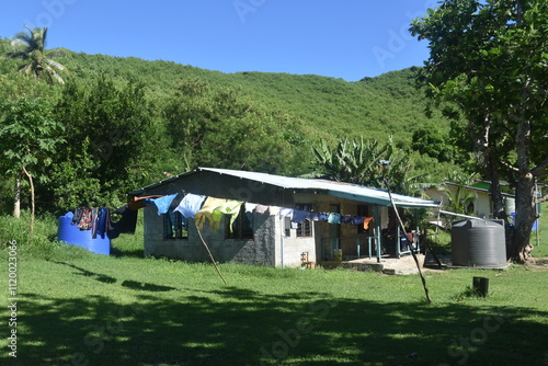 Local poor basic homes in a remote local village on a Pacific Island in Fiji