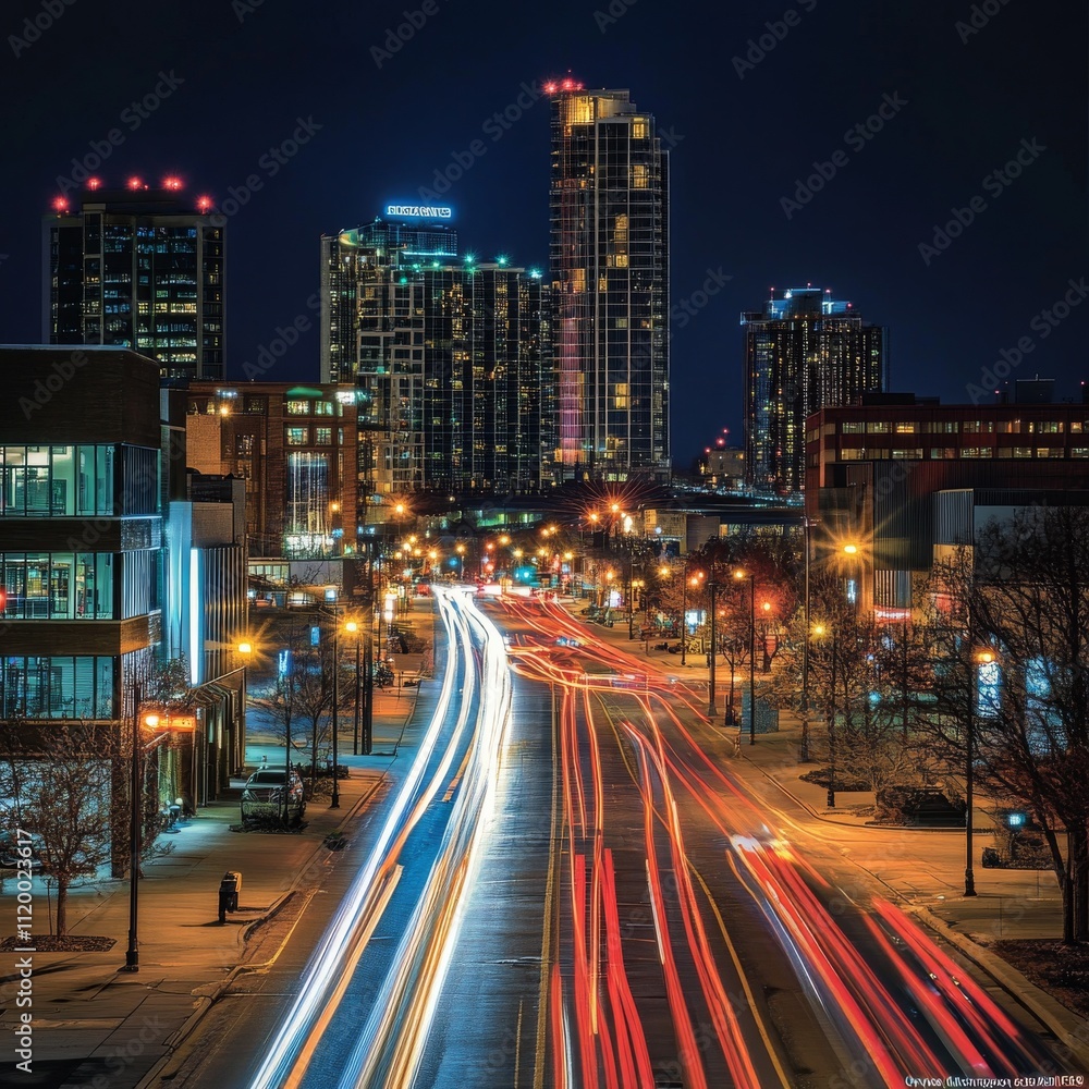 Night city road with light motion effect Night city road with light motion effect