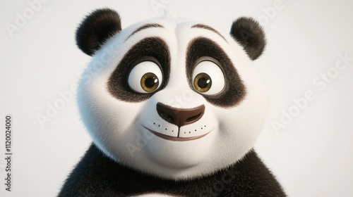 A cheerful cartoon panda with big eyes and a friendly smile.