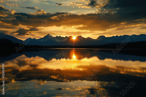 Golden Sunset Over Tranquil Lake