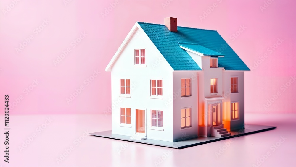 Selective focus of model house on pastel color background Selective focus of model house on pastel color background