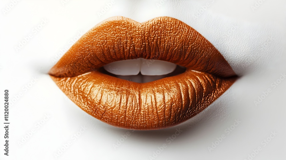 Golden Kiss: A close-up shot of luscious lips, painted in a rich, metallic gold, radiates confidence and allure. The smooth. Golden Kiss: A close-up shot of luscious lips, painted in a rich, metallic gold, radiates confidence and allure. The smooth.