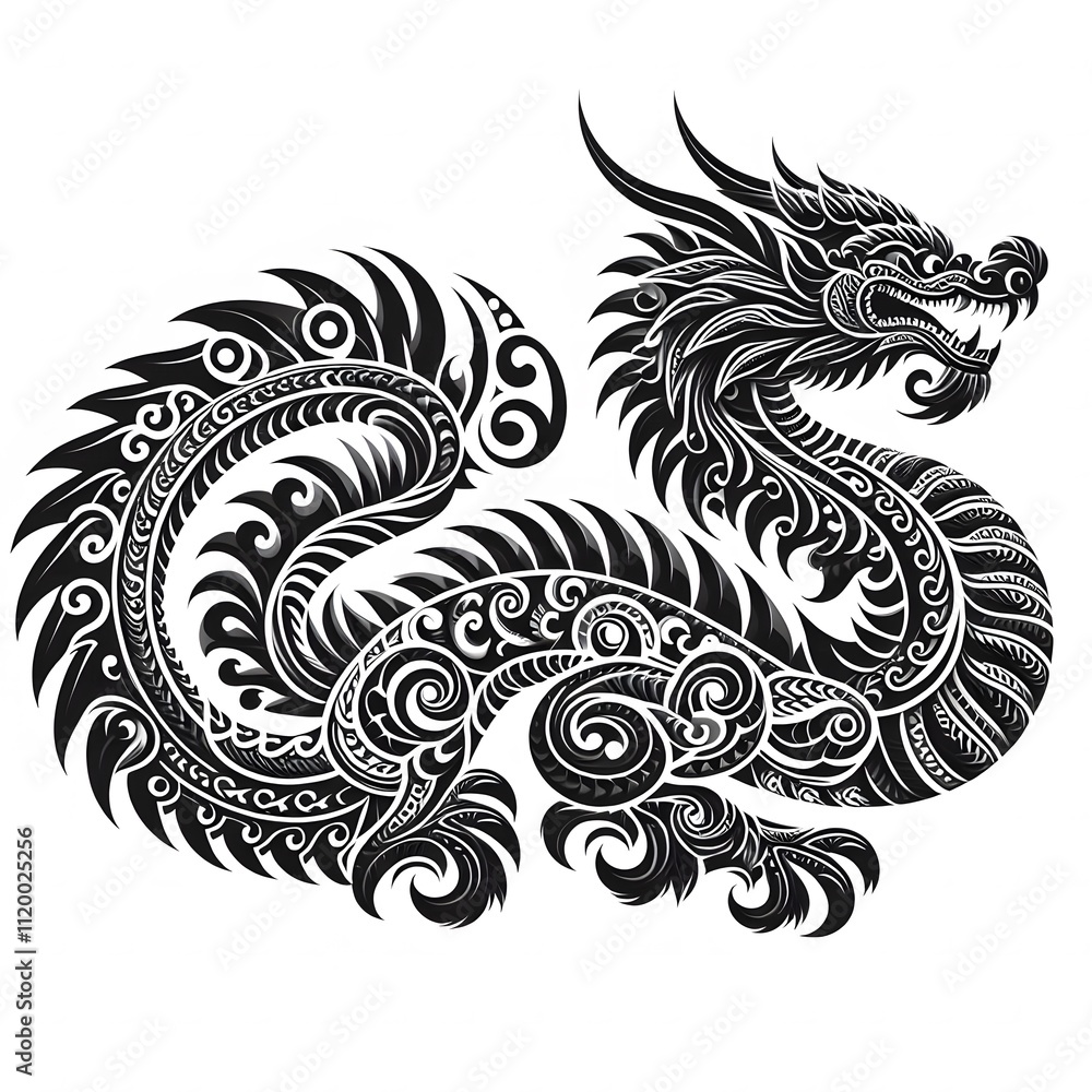 AI Generate of Dragon Shape in Samoan Art style isolated in white AI Generate of Dragon Shape in Samoan Art style isolated in white