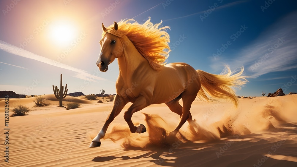 Graceful Horse Running with Flowing Mane, generative AI Graceful Horse Running with Flowing Mane, generative AI
