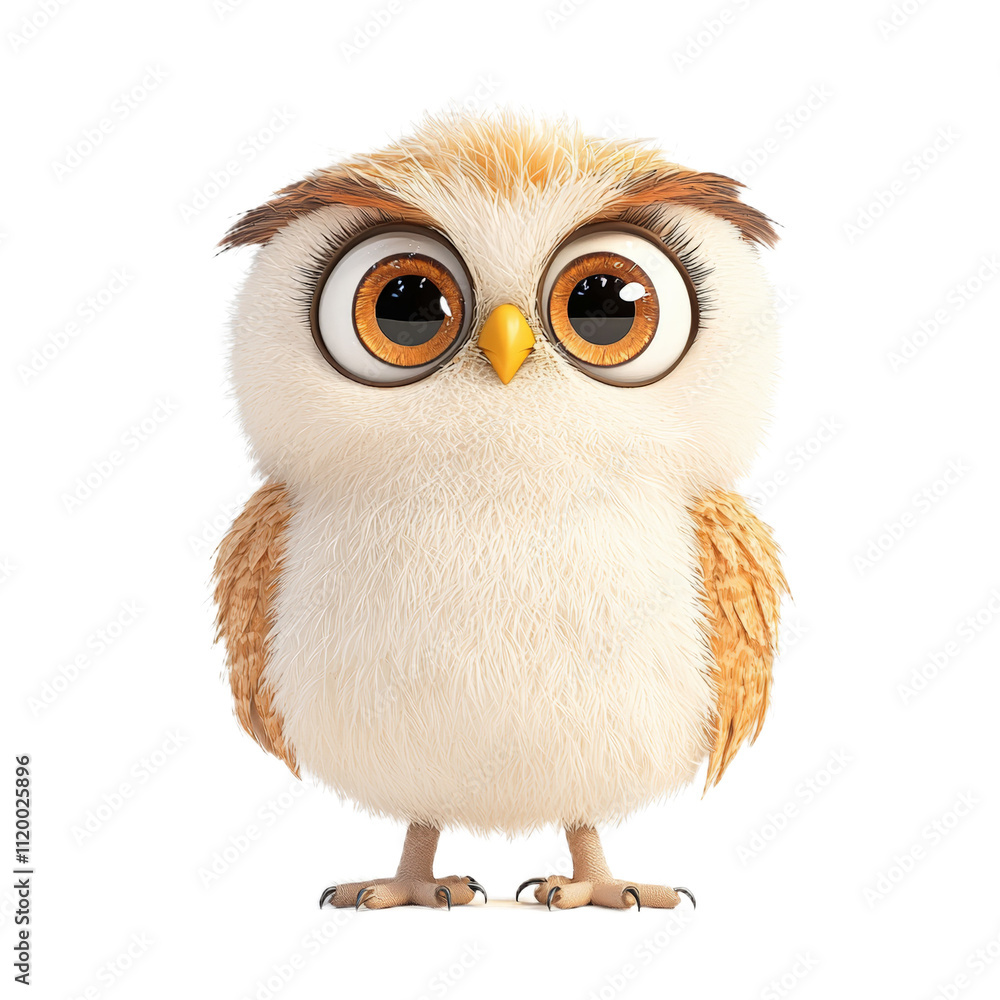Fototapeta premium Cute Cartoon Owl with Big Eyes.