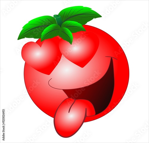 emoji  vermelho  com  folhas verdes tomate feliz e muito apaixonado photo