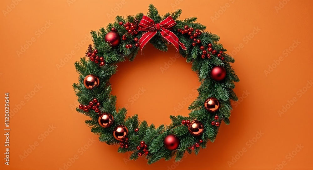 Christmas Wreath on Orange background design Christmas Wreath on Orange background design