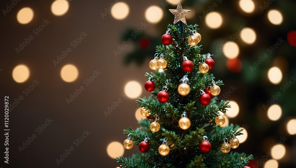 Decorated Christmas Tree With Gold And Red Ornaments Decorated Christmas Tree With Gold And Red Ornaments