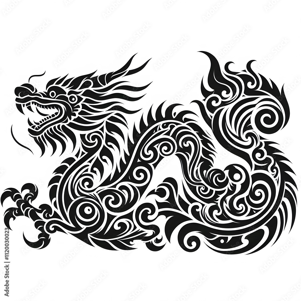 AI Generate of Dragon Shape in Samoan Art style isolated in white AI Generate of Dragon Shape in Samoan Art style isolated in white