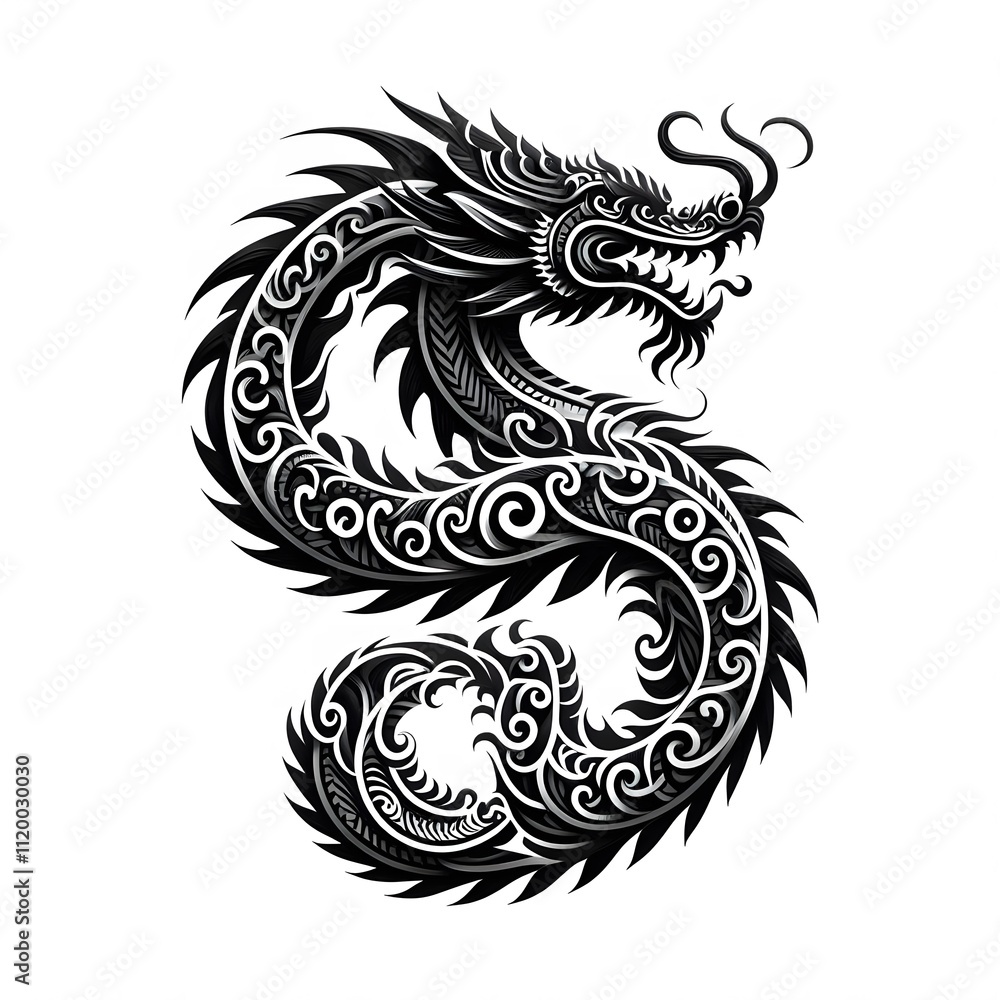AI Generate of Dragon Shape in Samoan Art style isolated in white AI Generate of Dragon Shape in Samoan Art style isolated in white