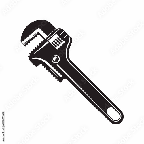 Silhouette Design of a Pipe Wrench with Adjustable Jaw and Textured Handle in a Minimalist Industrial Style