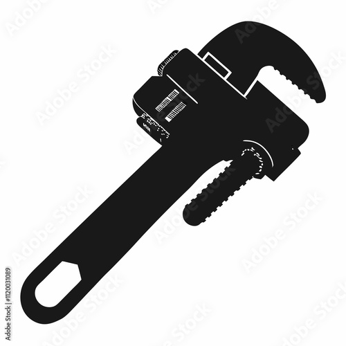 Silhouette Design of a Pipe Wrench with Adjustable Jaw and Textured Handle in a Minimalist Industrial Style