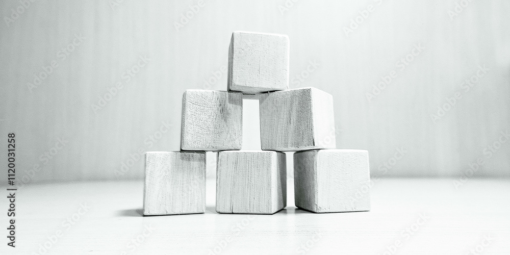 Stack of white wooden blocks on white background. Premium design for background, wallpaper, poster and template Stack of white wooden blocks on white background. Premium design for background, wallpaper, poster and template