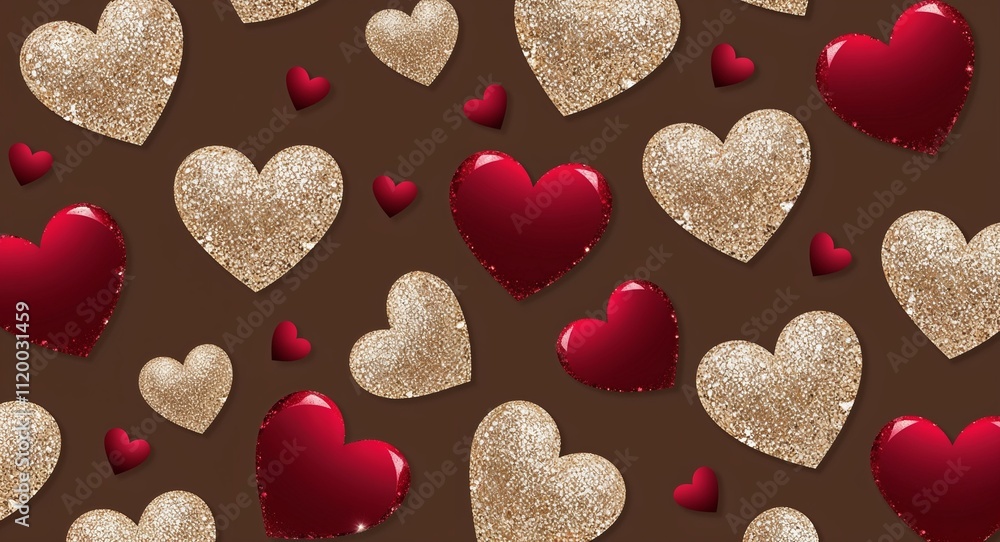 Glittery Heart Shapes on Brown background design Glittery Heart Shapes on Brown background design