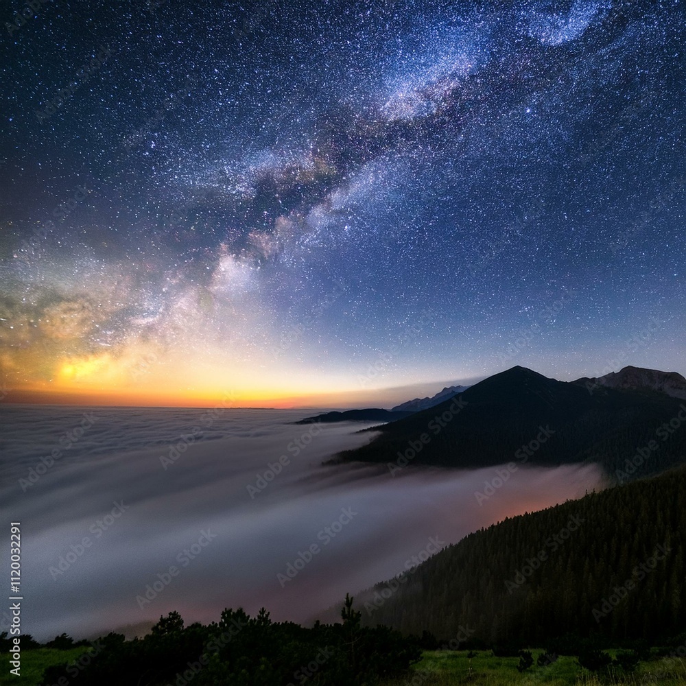 Galaxy sunrise over the mountains AI Image Galaxy sunrise over the mountains AI Image