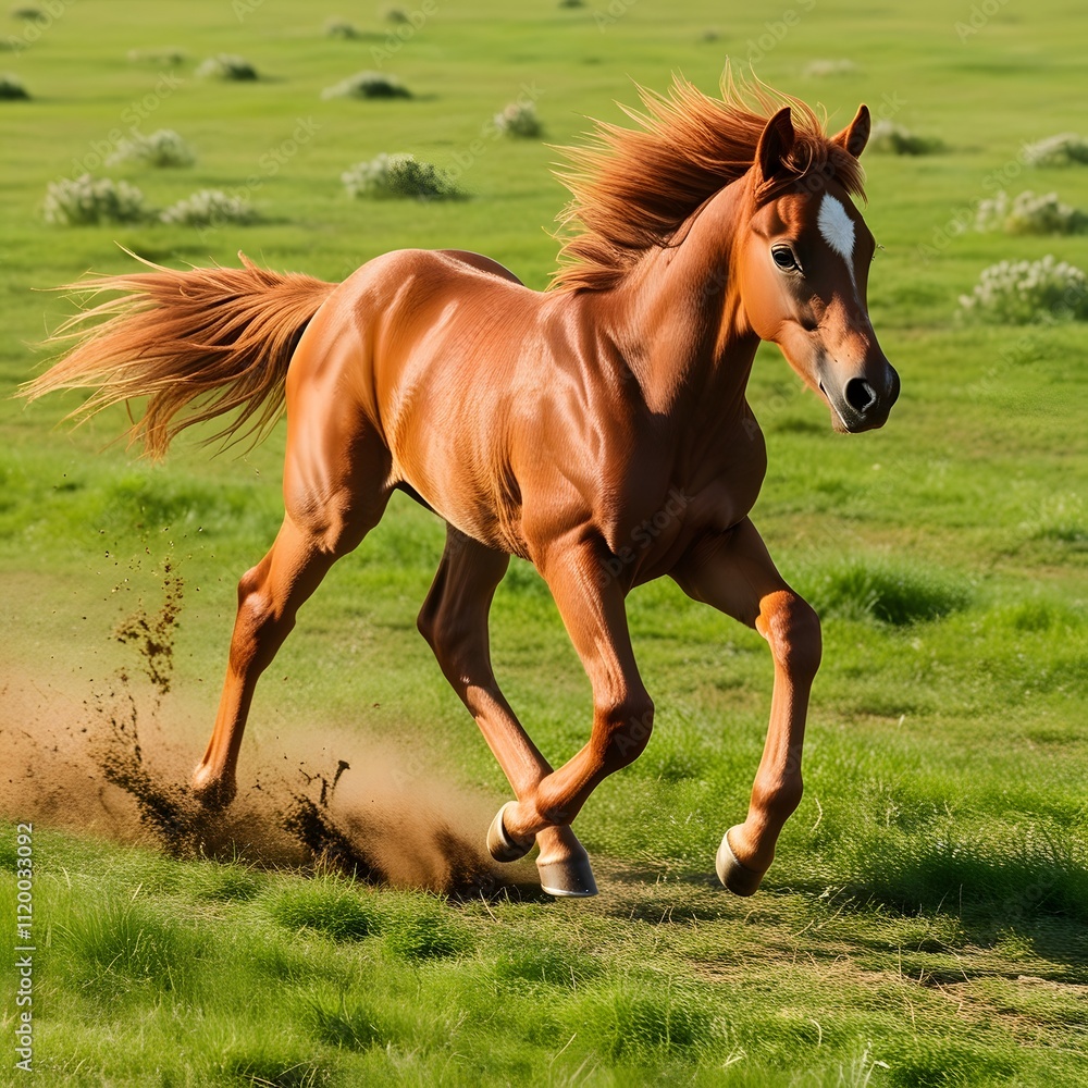 Graceful Horse Running with Flowing Mane, generative AI Graceful Horse Running with Flowing Mane, generative AI