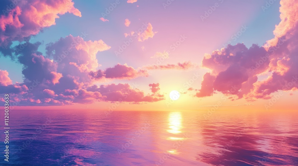 Peaceful sunset over calm ocean with pink and orange clouds. Peaceful sunset over calm ocean with pink and orange clouds.
