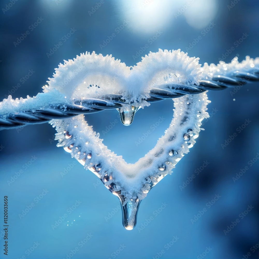 Valentine's Ice Heart. A heart-shaped ice sculpture hangs from a wire, sparkling in the sunlight. Valentine's Ice Heart. A heart-shaped ice sculpture hangs from a wire, sparkling in the sunlight.