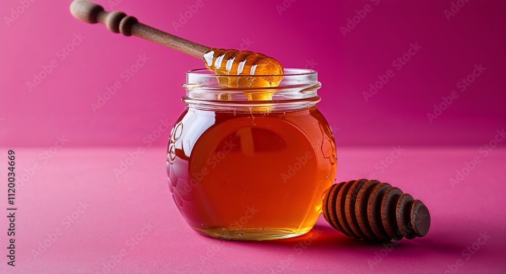 Jar of Honey on Magenta background design Jar of Honey on Magenta background design