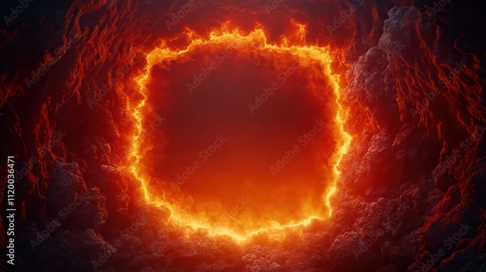 A fiery circular glow surrounded by dark clouds, creating a striking contrast that evokes a sense of intensity and drama. A fiery circular glow surrounded by dark clouds, creating a striking contrast that evokes a sense of intensity and drama.
