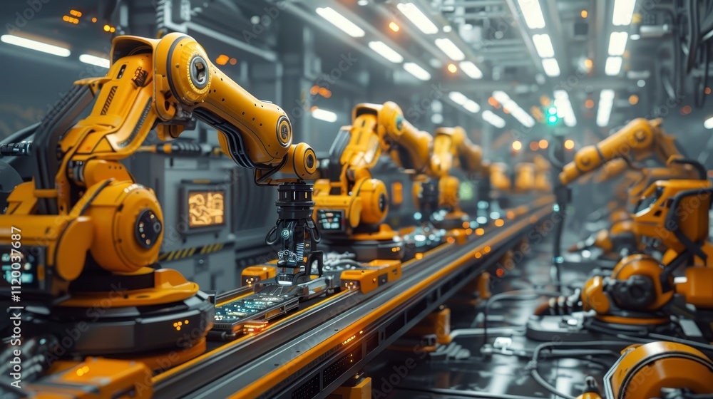 Automated Assembly Line Industrial Robots Manufacturing Process Smart Factory Automated Assembly Line Industrial Robots Manufacturing Process Smart Factory
