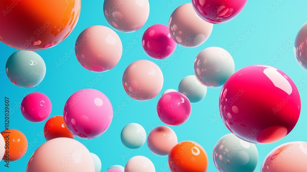 Floating colorful spheres on vibrant blue background Floating colorful spheres on vibrant blue background