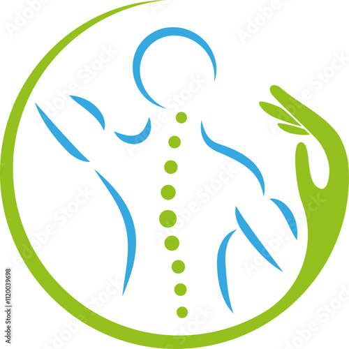Person und Hand, Orthopädie, Chiropraktiker, Logo, Icon	
