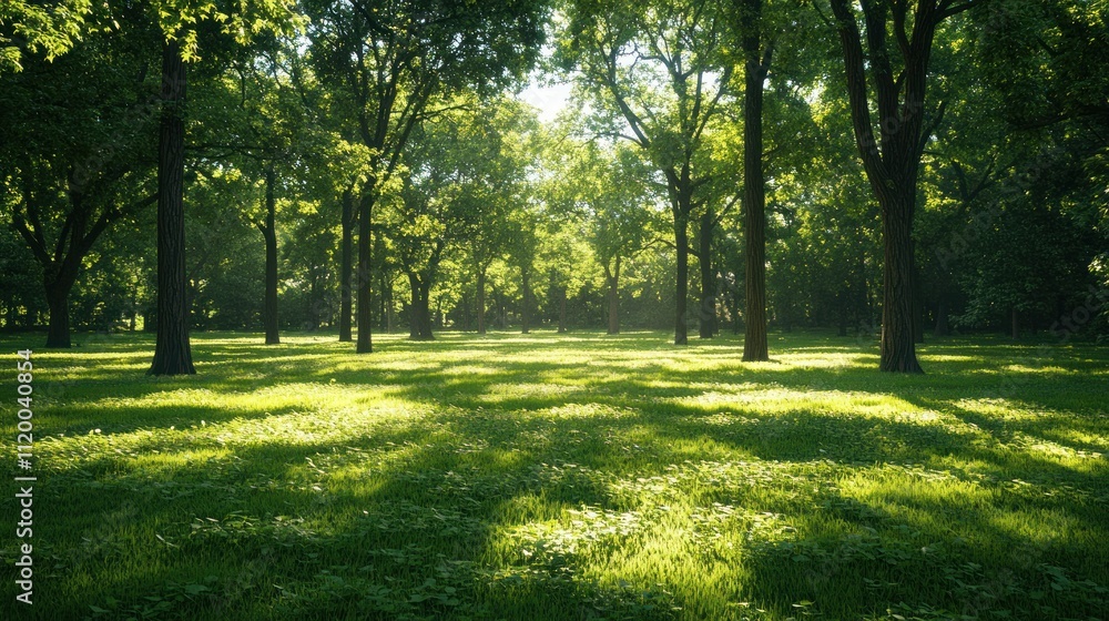 A lush green forest with sunlight streaming through the trees. A lush green forest with sunlight streaming through the trees.