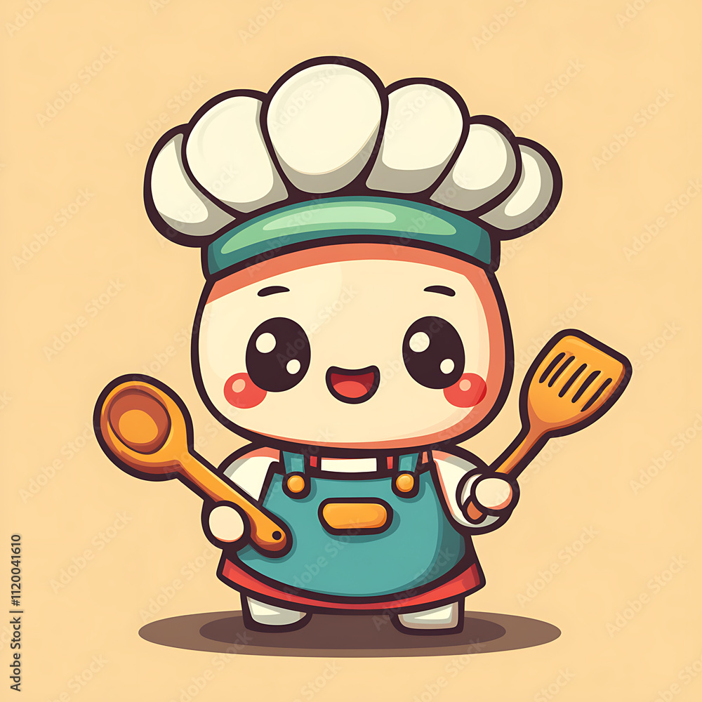 Adorable Cartoon Chef Character Holding Cooking Utensils A Cute Illustration of a Chef in a Cartoon Style Holding a Wooden Spoon and Spatula Adorable Cartoon Chef Character Holding Cooking Utensils A Cute Illustration of a Chef in a Cartoon Style Holding a Wooden Spoon and Spatula