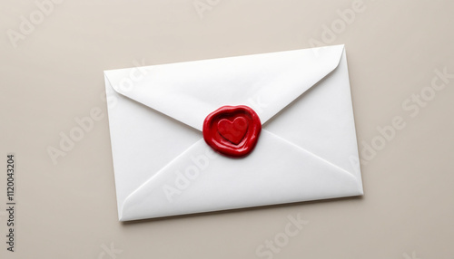 Elegant Envelope with Heart Seal in Red and White with Copy Space