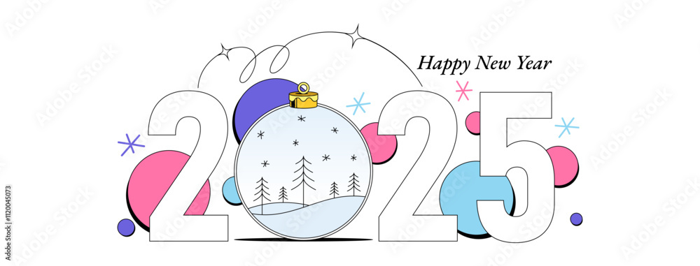 2025 new year christmas illustration with crystal snowball. Minimalist pop art design 2025 new year christmas illustration with crystal snowball. Minimalist pop art design