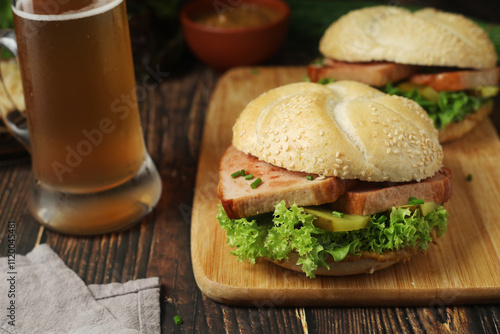 Leberkaessemmel sandwich - traditional fast food snack in Germany photo