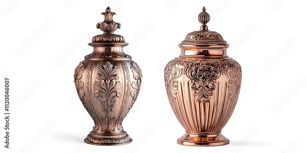 Ornate Copper Urn with Floral Engravings on a Transparent Background Ornate Copper Urn with Floral Engravings on a Transparent Background