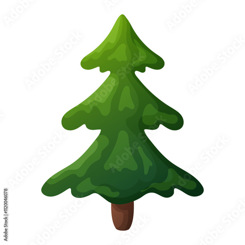 Green fluffy Christmas tree not decorated. Symbol of New Year and Christmas. Vector illustration of coniferous tree on white background